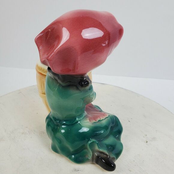 Vintage 1930s Royal Copley Ceramic Planter Girl w/ Barrel 6x6x3.5 Inch - Picture 3 of 7